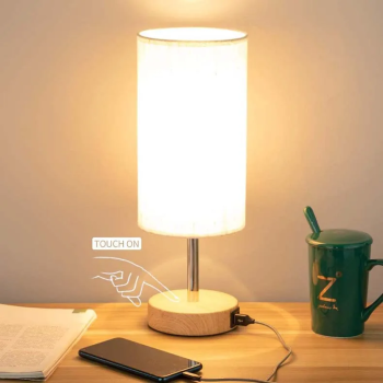 USB Cordless Rechargeable Wooden Table Lamp for Bedroom Bedside