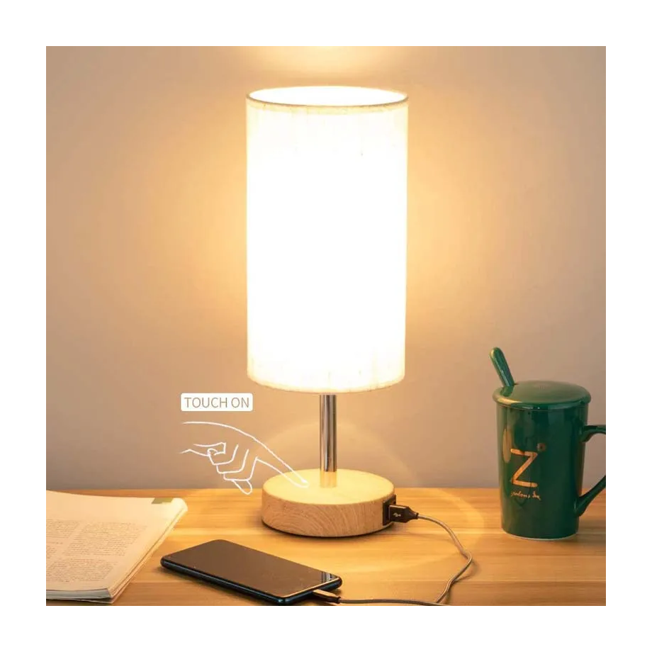 USB Cordless Rechargeable Wooden Table Lamp for Bedroom Bedside